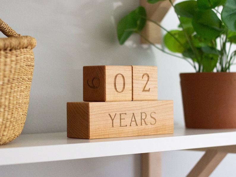 Wooden Milestone Blocks Modern Wood Number Blocks for Milestones and Countdowns Days, Weeks, Months, and Years Handmade Maple Block Set image 3