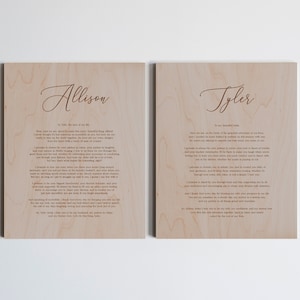 Wood Wedding Vows Set of Two Custom Wall Hangings • Modern Vows Art • Personalized Wooden Vows Engraved for Wedding • Fifth Anniversary Gift