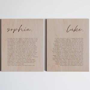 Wood Wedding Vows Set of TWO Custom Wall Hangings • Modern Vows Art • Personalized Vows Print for Wedding or Fifth Anniversary Gift