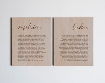 Wood Wedding Vows Set of TWO Custom Wall Hangings • Modern Vows Art • Personalized Vows Print for Wedding or Fifth Anniversary Gift