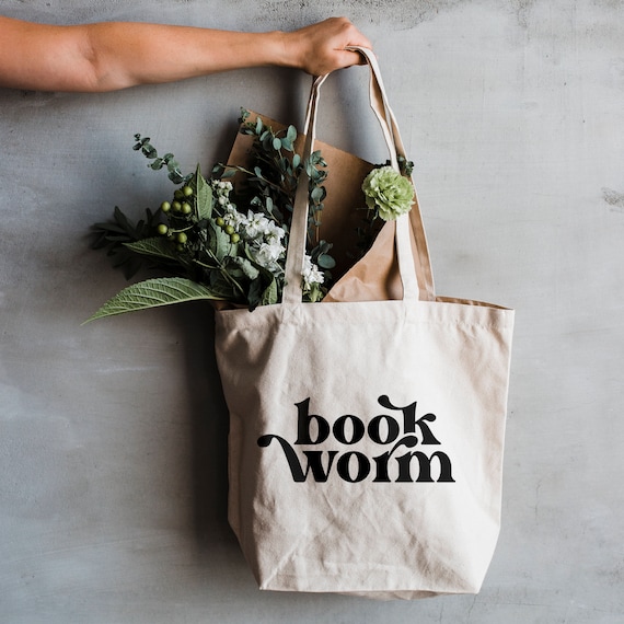 Bookworm Tote Bag Modern Cotton Canvas Tote Bag for Literature Lovers Eco Conscious Reusable Library Bag Bookworm Design