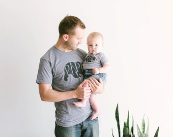 Papa Bear and Baby Bear SET of 2 • Gray Papa Bear Tee and Baby Bear Bodysuit Matching Set Sold Together • Unique Gift for Dads