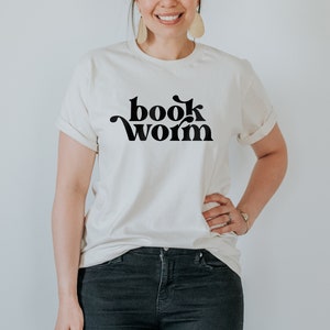 Bookworm Organic Adult Tee • Modern Graphic Tee for Literature Lovers • Natural Cream and Black Organic Bookworm T-shirt • Made in USA