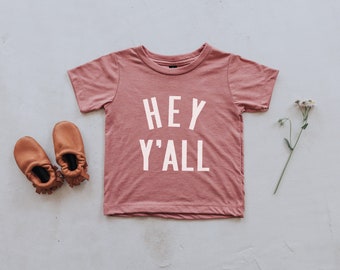 Hey Y'All Mauve Baby & Kids T-Shirt • Modern Mauve and White Typographic Tee for Trendy Southern Babies and Little Girls • FREE SHIPPING