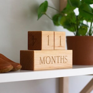 Wooden Milestone Blocks Modern Wood Number Blocks for Milestones and Countdowns Days, Weeks, Months, and Years Handmade Maple Block Set image 6