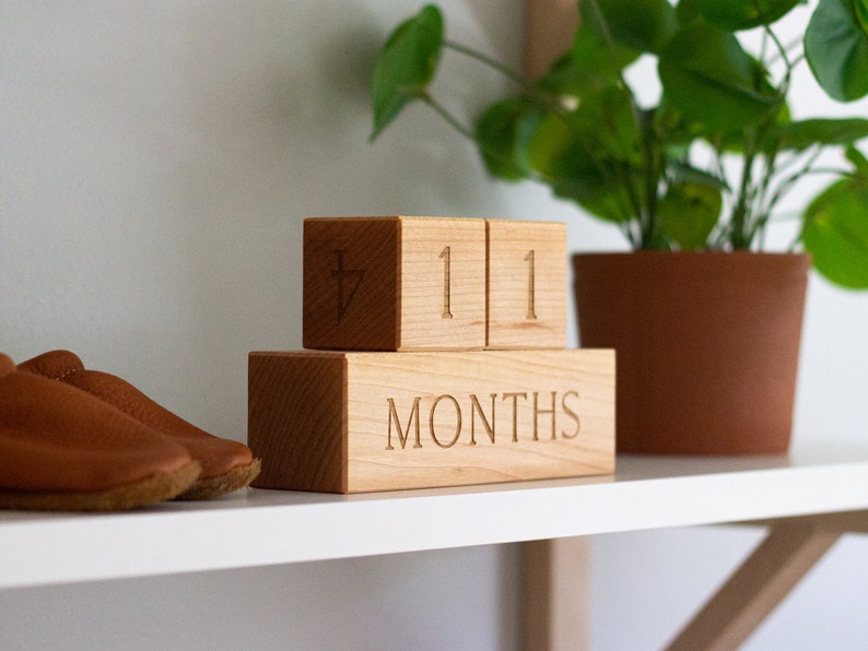 Wooden Milestone Blocks Modern Wood Number Blocks for Milestones and Countdowns Days, Weeks, Months, and Years Handmade Maple Block Set image 6