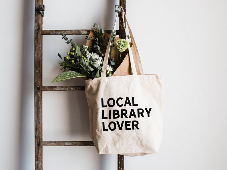 Local Library Lover Tote Bag Modern Cotton Canvas Tote Bag for Literature Lovers Eco Conscious Reusable Local Library Bag, Book Design image 1