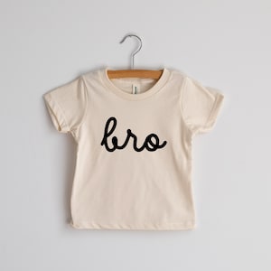 Bro Script Cream Baby and Kids Tee • Unique Modern Brother Tee • Super Soft Organic Cotton Modern Neutral Matching Brother Sister Shirts