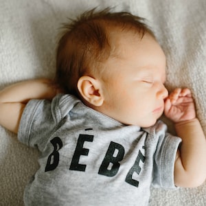 Bébé Typographic Organic Baby Bodysuit • Modern Infant Clothes • French Inspired Gray Baby Outfit • Unique GOTS Certified Bébé Gift for Baby