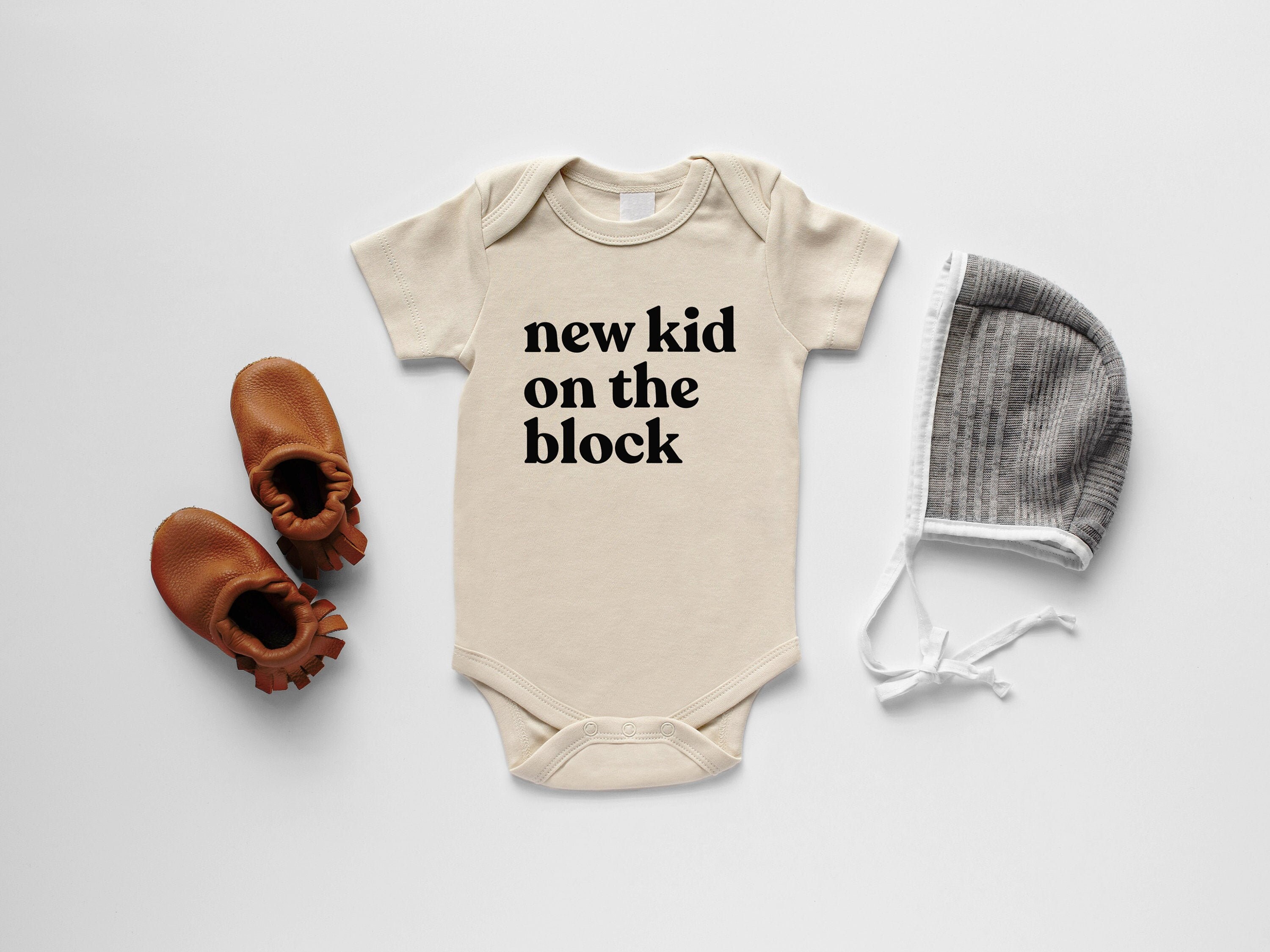 New Kid on the Block Organic Baby Bodysuit Gender Neutral Modern GOTS Certified Baby Outfit Unique Luxe Hand printed Bodysuit in Cream Etsy UK