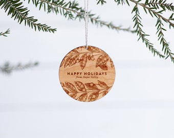 Custom City and State Floral Christmas Ornament • Engraved Wooden Ornament & Holiday Keepsake • Boutique Local Gifts • Modern Wood Ornament