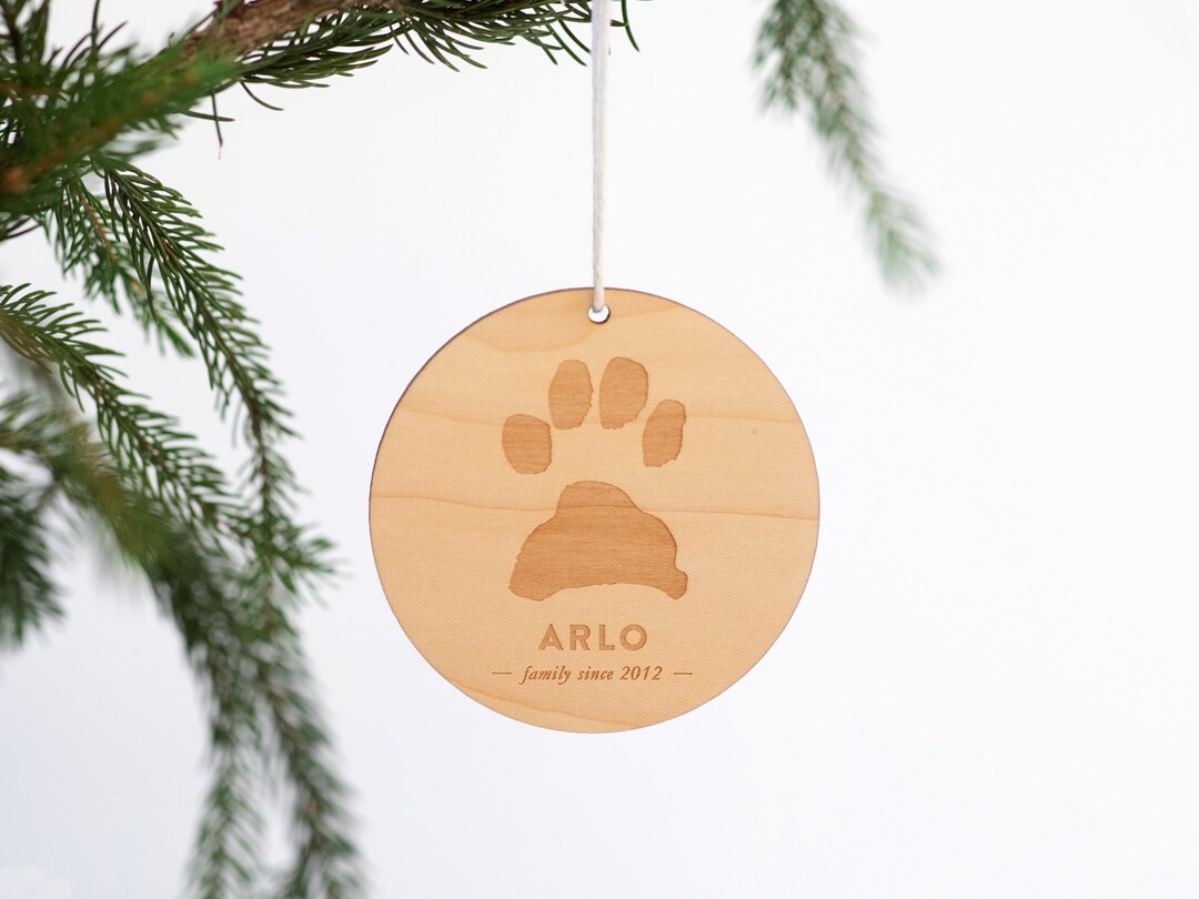 Custom Pet Christmas Ornament • modern Dog or Cat Paw Print Wood ...