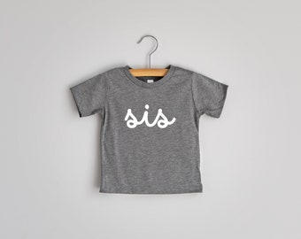 Sis Script Heather Gray Baby & Kids T-Shirt • Unique Moderm Sister Tee • Super Soft Heather Gray Matching Sister Shirts • FREE SHIPPING