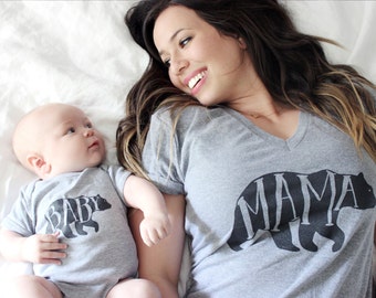 Mama Bear T-shirt • Hand-lettered Typographic Whimsical Bear Design • Heather Gray Mom Shirt • Mama Bear Tee • FREE SHIPPING • Mother's Day