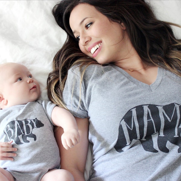 Mama Bear T-shirt • Hand-lettered Typographic Whimsical Bear Design • Heather Gray Mom Shirt • Mama Bear Tee • FREE SHIPPING • Mother's Day