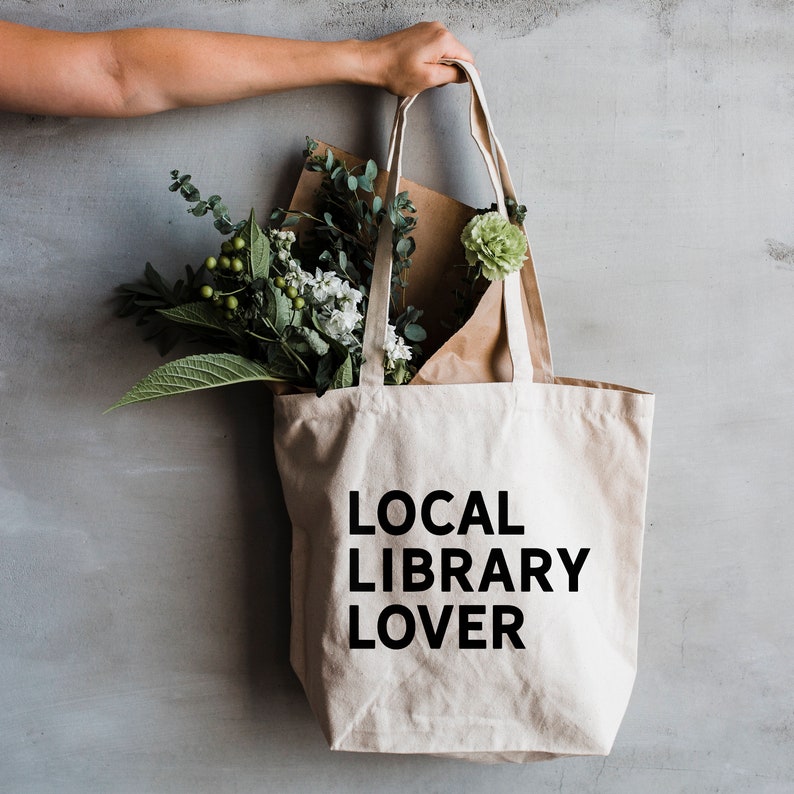 Local Library Lover Tote Bag Modern Cotton Canvas Tote Bag for Literature Lovers Eco Conscious Reusable Local Library Bag, Book Design image 3