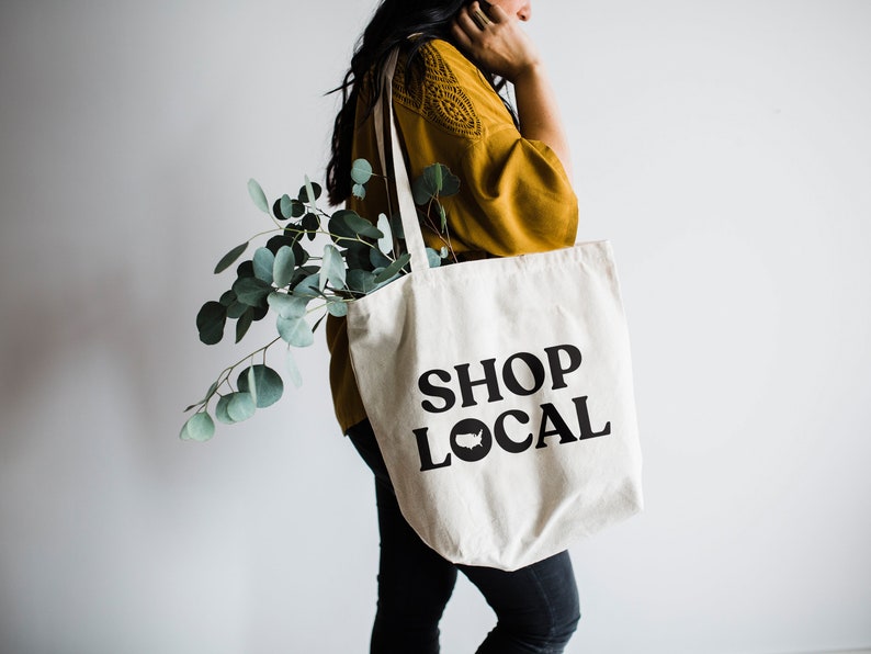 Shop Local Tote Bag Modern Typographic Cotton Canvas Tote Etsy