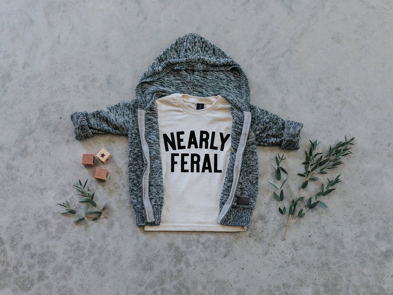 Nearly Feral Baby and Kids Tee Funny Organic Cotton Graphic Tee for Wild Little Ones Feral Kids T-Shirt in Natural FREE SHIPPING image 6