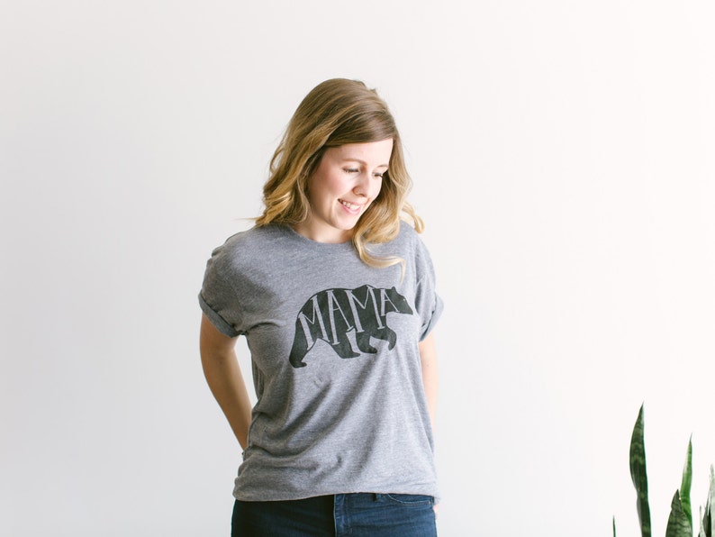 Mama Bear T-shirt Hand-lettered Typographic Whimsical Bear Design Heather Gray Mom Shirt Mama Bear Tee FREE SHIPPING Mother's Day image 3