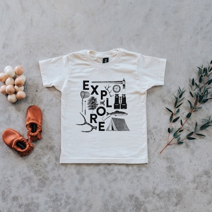 Explore Baby and Kids Tee • Nature Tee for Adventurous Boys & Girls • Organic Cotton Tee • Vintage Nature Illustrations for Outdoorsy Kids