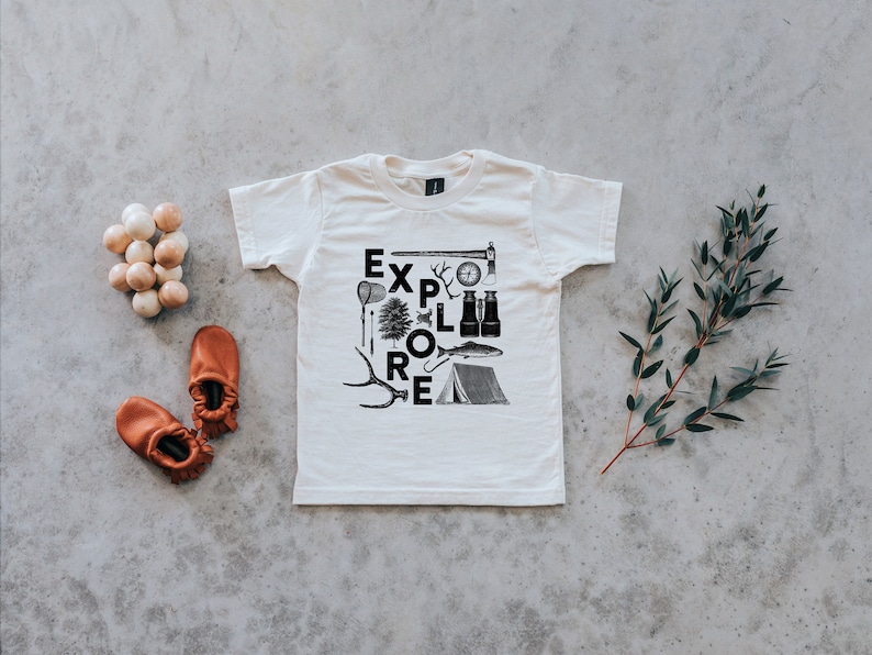 Explore Baby and Kids Tee Nature Tee for Adventurous Boys & Girls Organic Cotton Tee Vintage Nature Illustrations for Outdoorsy Kids image 1