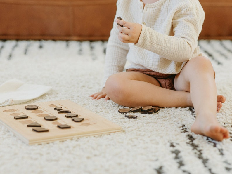 Wooden Shapes Board with Matching Shape Pieces Modern Large Montessori Puzzle & Stand Geometry Learning Board and Shapes Wooden Toy image 9