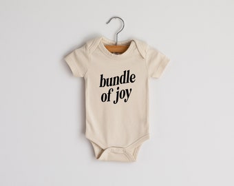 Bundle Of Joy Organic Baby Bodysuit • Modern Unisex Baby Outfit • Unique Gender Neutral Luxe Hand-Printed Bodysuit in Cream