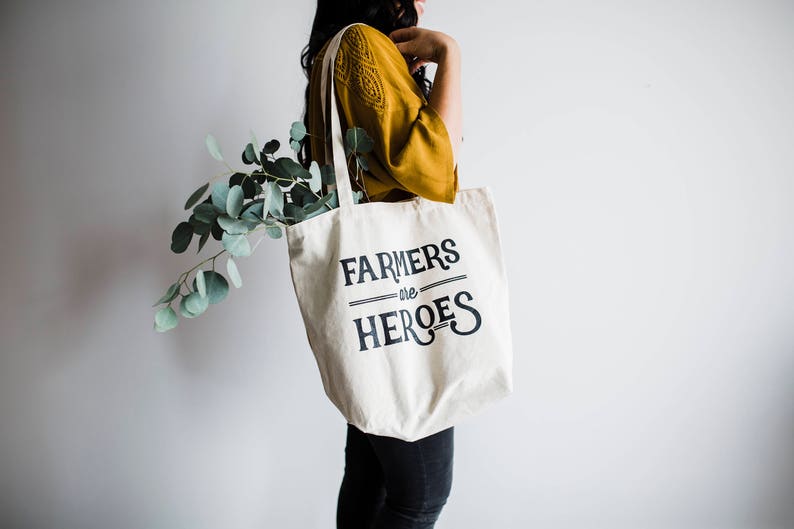 Farmers Are Heroes Tote Bag Design Farmers Market Cotton Canvas Tote Bag Hand Printed Vintage Typographic Tote FREE SHIPPING image 3