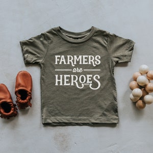 Farmers Are Heroes Olive Green Baby & Kids T-Shirt • Unique Trendy Graphic Kids Tee • Super Soft Olive Green Tri-Blend Top • FREE SHIPPING