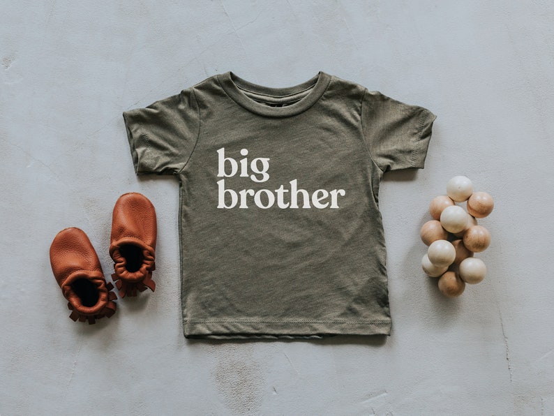 Big Brother Olive Green Baby & Kids T-Shirt Unique Trendy Graphic Tee for Brothers Super Soft Matching Brother Tri-Blend Tees image 1