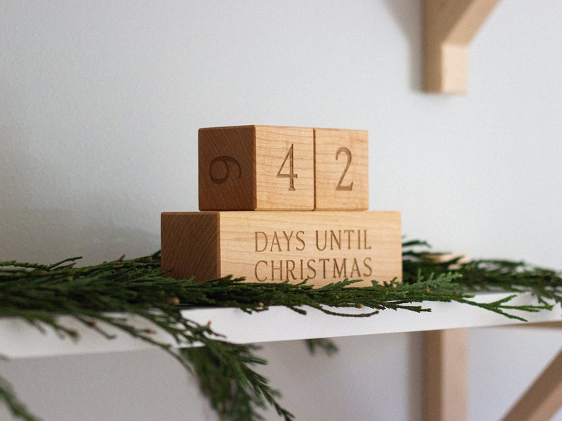 Christmas Countdown Blocks Modern Wooden Number Blocks for Holiday Countdown Days Until Christmas Handmade Maple Block Set Made in USA image 1