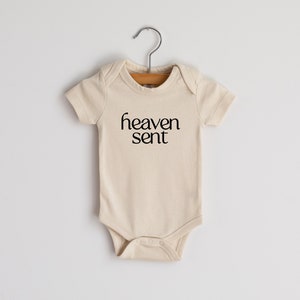 Heaven Sent Organic Cotton Baby Bodysuit • Gender Neutral Modern GOTS Certified Baby Outfit • Unique Luxe Hand-Printed Bodysuit in Cream