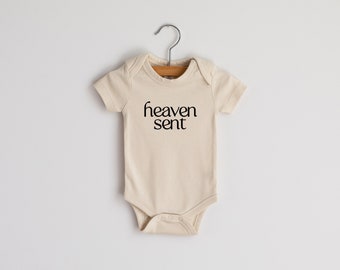 Heaven Sent Organic Cotton Baby Bodysuit • Gender Neutral Modern GOTS Certified Baby Outfit • Unique Luxe Hand-Printed Bodysuit in Cream