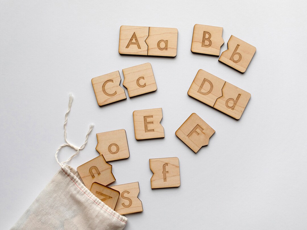Wooden Alphabet Puzzle Handmade Wood Uppercase & Lowercase Matching