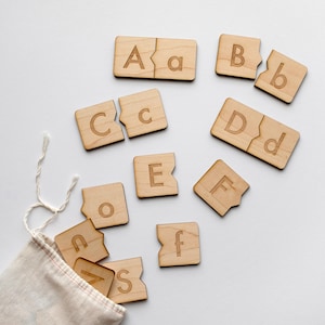 Wooden Alphabet Puzzle • Handmade Wood Uppercase & Lowercase Matching Puzzle • Montessori Inspired Educational and Homeschool Learning Toys