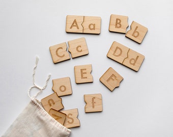Wooden Alphabet Puzzle • Handmade Wood Uppercase & Lowercase Matching Puzzle • Montessori Inspired Educational and Homeschool Learning Toys