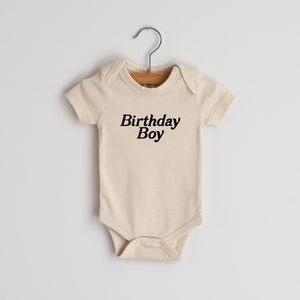 Birthday Boy Organic Baby Bodysuit • Modern First Birthday Outfit for Little Boys • Unique Luxe Hand-Printed Bodysuit in Organic Cotton