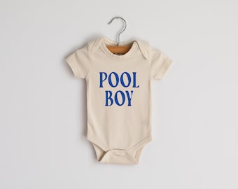 Pool Boy Organic Baby Bodysuit • Modern Summertime Baby Boy Outfit • Funny Pool Boy Design for Summer Boys • Blue and Cream Organic Cotton