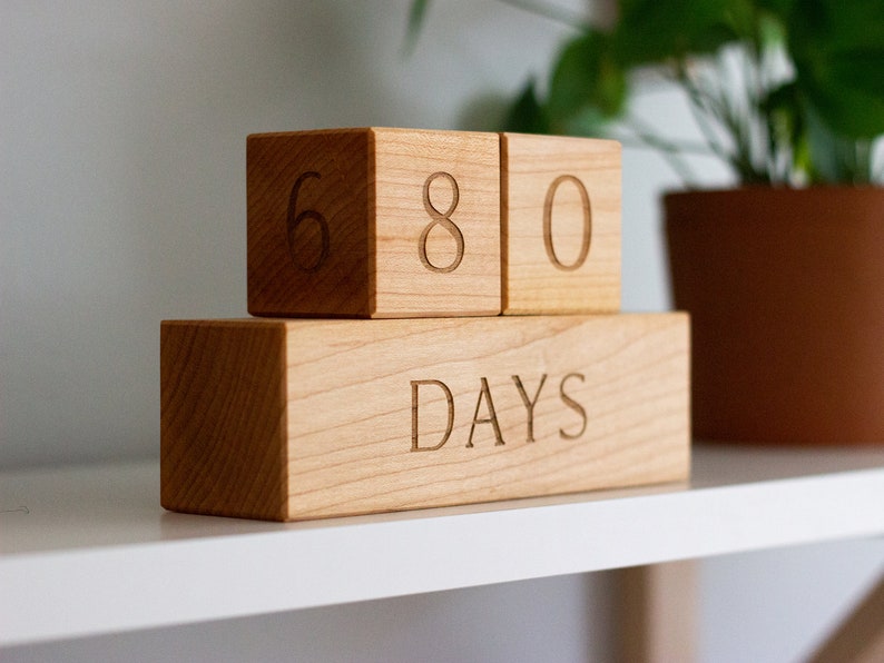 Wooden Milestone Blocks Modern Wood Number Blocks for Milestones and Countdowns Days, Weeks, Months, and Years Handmade Maple Block Set image 4