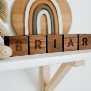 Custom Name Wooden Blocks Handmade Personalized Blocks on Solid Wood Montessori Wooden Toy & Nursery Decor Handmade in USA Walnut