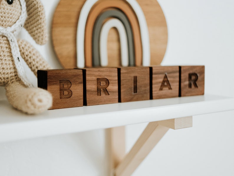 Custom Name Wooden Blocks Handmade Personalized Blocks on Solid Wood Montessori Wooden Toy & Nursery Decor Handmade in USA Walnut