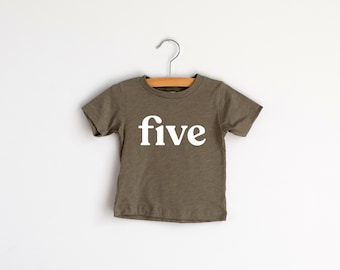 Five Modern Fifth Birthday Shirt • Olive Green Graphic Tee for 5th Birthdays • Modern Toddler Birthday Tee For 5 Year Olds • Five Top