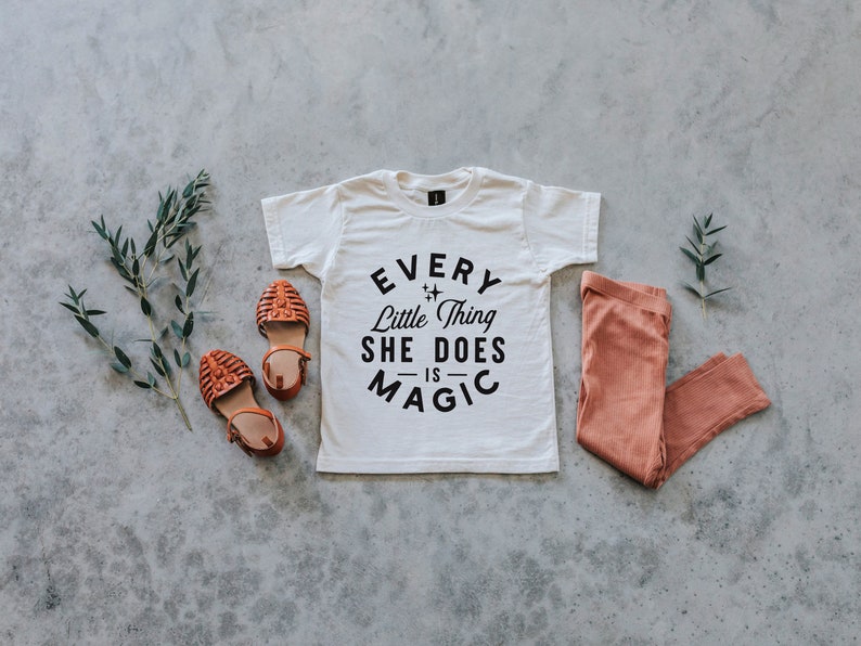 Every Little Thing She Does Is Magic Cream Girls Tee \u2022 Organic Cotton Shirt for Girls \u2022 Trendy Organic Girls Top in Natural \u2022 FREE SHIPPING
