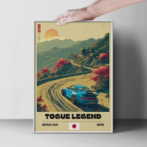 Touge Legend Japan Car Print, JDM Mountain Pass Wall Art, Bayside Blue Poster