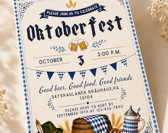 Oktoberfest Invitation, Bavarian Beer Party Invite, German Celebration Announcement