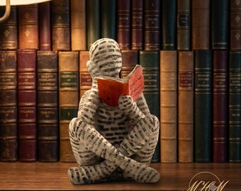 Reading Woman Figurine, Book Lover Gift, Bookworm Ornament, Bookshelf Decor, Desk Statue, Reading Sculpture, Gift for Her