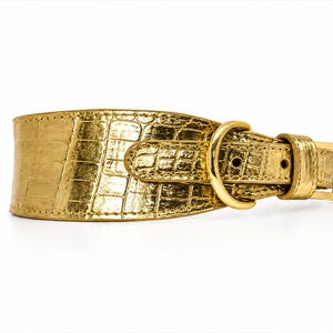 Handmade Genuine GOLD  Crocodile Leather Dog Collar with Gold Hardware – Exotic Pet Accessory