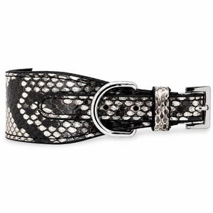 Echte hondenhalsband van python slangenleer, handgemaakt luxe huisdieraccessoire, met goudkleurige hardware.