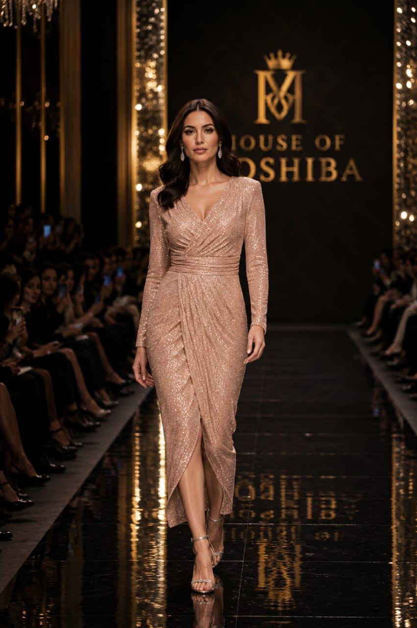 gold foil dress with sleeves Metallic Long Sleeve Sequined Mesh