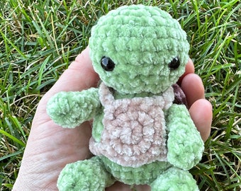 Crocheted Turtle Plush Toy: Titus the Tiny Turtle with Removable Shell